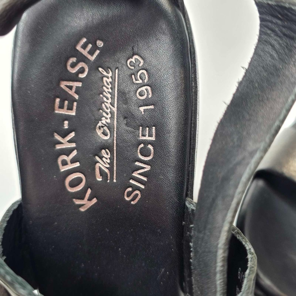 Kork-Ease Gracen Sandals Women's 6 Metallic Black Leather Buckle Platform Wedge - Picture 16 of 16